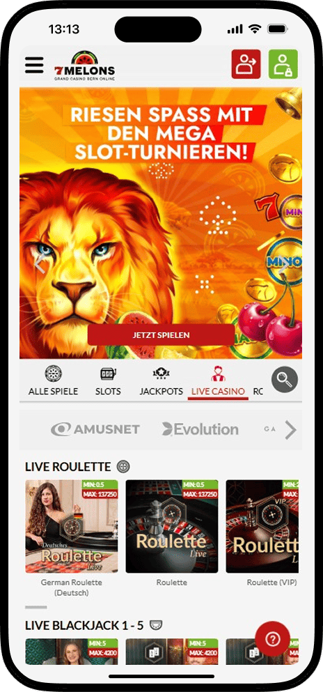 Live-Casino mit Live-Übertragungen bei 7Melons